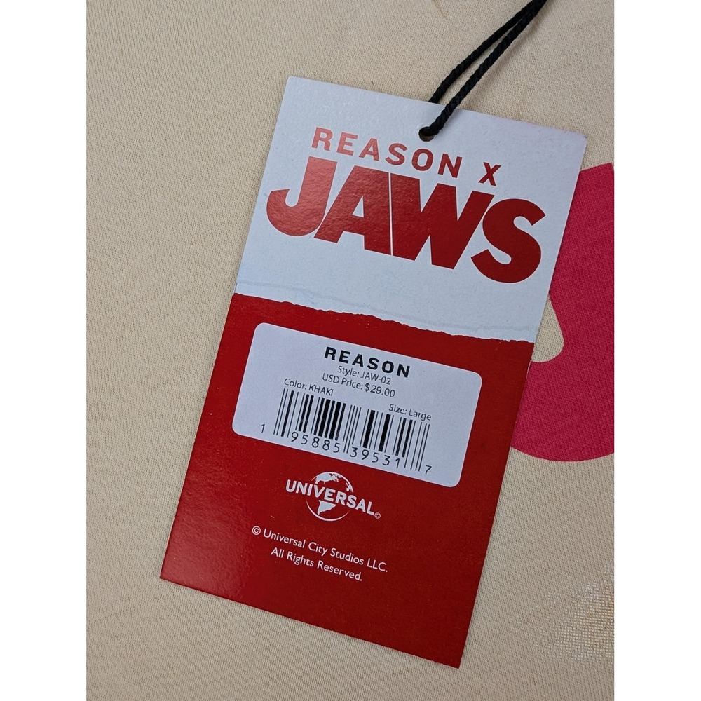 Jaws Shirt Mens Large Khaki Reason Universal Studios Movie Graphic Tee New - Picture 4 of 10